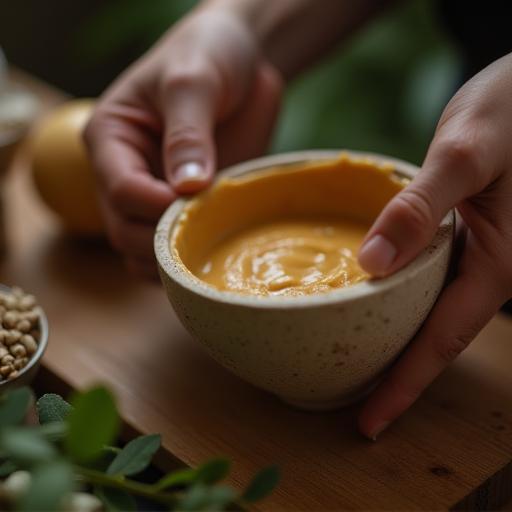 Hands crafting handmade soap or cosmetic balm.